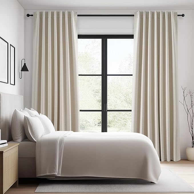Topfinel Blackout Curtains for Bedroom 96 Inch Long, Beige Tan Boho Energy Efficient Insulated Floor to Ceiling Track Curtains Tab Top 2 Panel Set Flax Linen Cream Champagne Curtains Dining Room