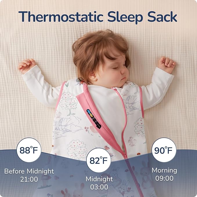 usbettas 1.0 Tog 2.5 Tog Baby Sleep Sack, 100% Cotton Baby Sleeping Bag 3-24M, 2-Way Zipper Baby Wearable Blanket
