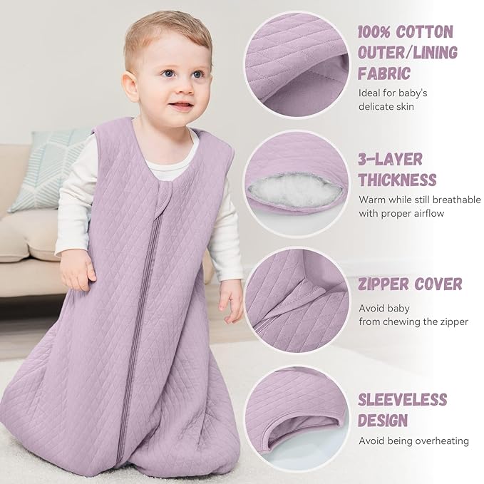 Yoofoss Baby Sleep Sack 6-12 Months TOG 2.5 Winter Baby Wearable Blanket, 100% Organic Cotton Infant Toddler Sleeping Sack 2-Way Zipper Warm Quilted Sleep Sack