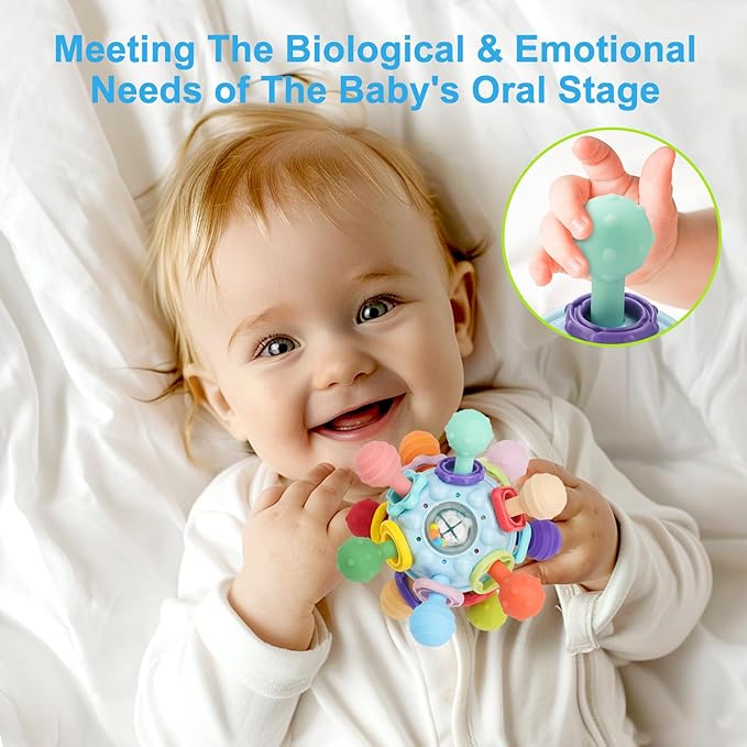 Baby Montessori Teething Toys for 0-6 6-12 Months, Food Grade Teether Sensory Toys for Babies 0 3 6 9 12 Months, Infant Newborn Developmental Learning Rattle Toys Gifts for Baby Boys Girls
