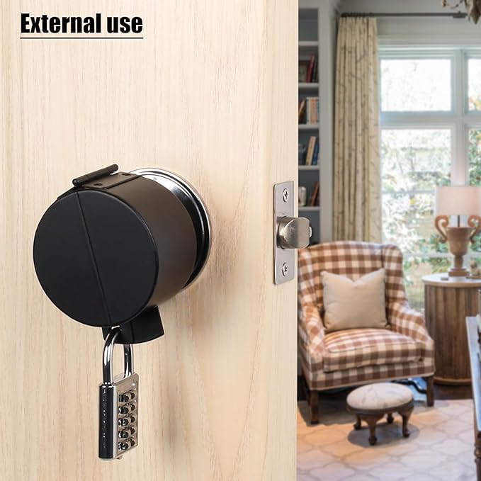 Round Door Handle Locking Device, Door Handle Lock Cover, (with Combination Padlock) Blocks Keyhole Entry and Disables Handle, Doubles as Outdoor Faucet Lock (Black)