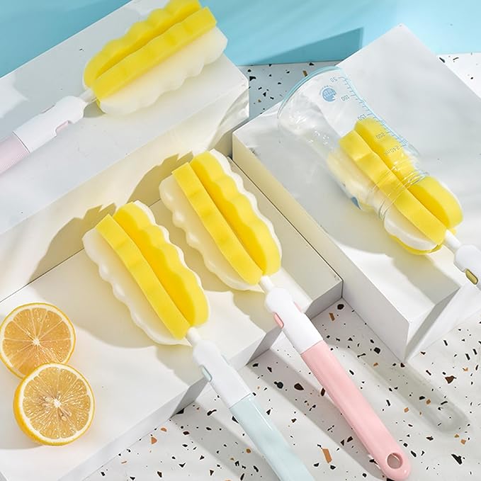 INVODA 4PCS Bottle Brush Long Handle Cup Cleaner Brush Sponge Bottle Scrubber Detachable Handle Portable Sponge Cleaning Brush for Baby Bottle Dishwashing Kitchen Clean Glasses Mugs (4 PCS)