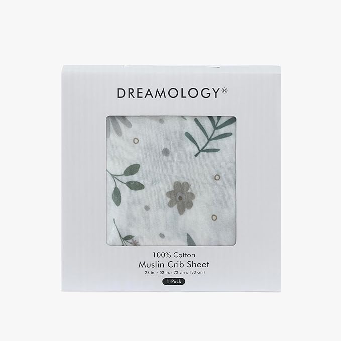 Dreamology Muslin Crib Sheet for Boys, Girls, 1-Pack, 100% Cotton Crib Sheets Fitted for Standard Cribs and Toddler Beds, Toddler Bed Sheets, 28x52 Standard Crib Sheet | Flowers