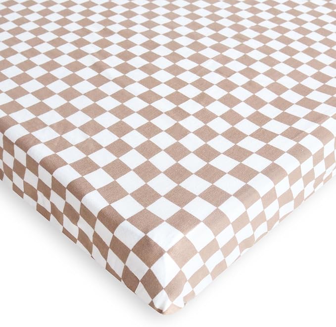 LifeTree Crib Sheets for Baby Unisex - Muslin Fitted Crib Sheets Toddler Bed Sheet, 70% Viscose from Bamboo and 30% Cotton, Coffee Checkered, 26in x 38in