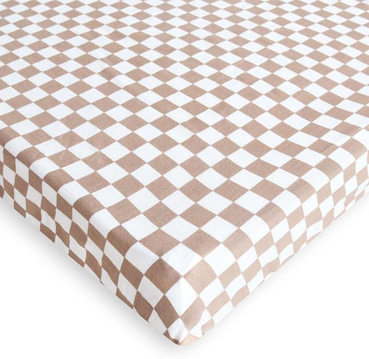 LifeTree Crib Sheets for Baby Unisex - Muslin Fitted Crib Sheets Toddler Bed Sheet, 70% Viscose from Bamboo and 30% Cotton, Coffee Checkered, 26in x 38in