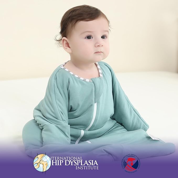 PuppyPaws Baby Sleep Sack 1.5 TOG, Transitional Swaddle with Arms Up Length Sleeves and Mitten Cuffs, Sleep Sack 6-9 Months, Wearable Blanket Baby, 95% Rayon derived from Bamboo, 5% Spandex