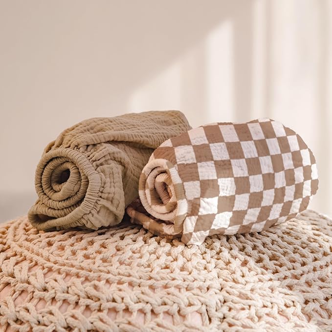lulumoon Muslin Changing Pad Cover: 2-Pack Soft Breathable Cotton Vintage Plaid Print for Baby Boys Girls - Nursery & Baby Shower