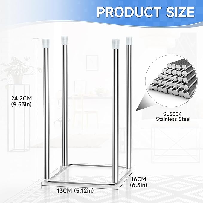 LOXSUN Water Bottle Drying Rack, Stainless Steel Bottle Dryer Rack, Baby Bottles Rack Dryer, Cup Drying Rack, Reusable Bag Drying Stand, Kitchen Stand Holder for Glass Bottles, Plastic Bag (Silver)
