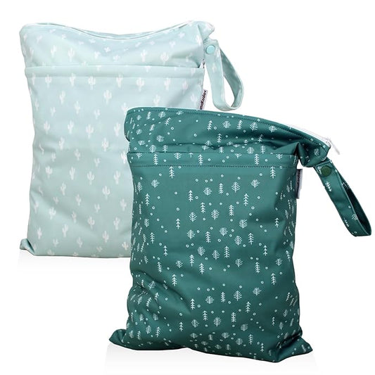 Mama Koala Waterproof Wet Dry Bags for Baby Items, Cloth Diapers, Swimsuits, Travel, Gym Clothes, Beach, Pump Parts, Toiletries, Two Zippered Pockets, 2 Pack (W017)