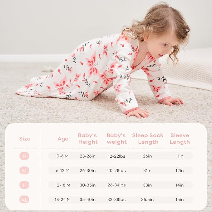 Yoofoss Baby Sleep Sack 18-24 Months Long Sleeve Wearable Blanket Baby 100% Cotton 2-Way Zipper 0.5 Tog Toddler Sleeping Sack, Lightweight(X-Large)