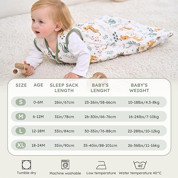 FIEMOL Baby Sleep Sack 6-12 Months, 2.5 TOG Cotton Winter Baby Wearable Blanket with 2-Way Zipper, Warm Soft Sleeping Bag for Newborn Infant Boy Girl, Medium Giraffe