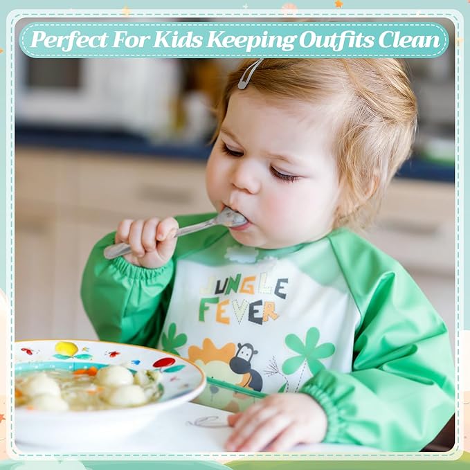 Tarpop Long Sleeve Bibs Infant Smocks Multi Pack Waterproof Soft Sleeved Bibs for Babies Toddler Eating Feeding