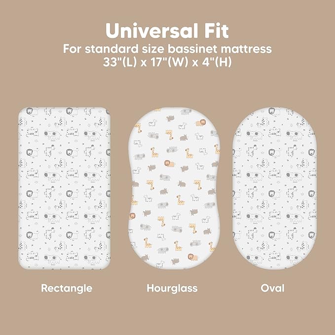 2-Pack Organic Bassinet Sheets for Girls, Boys - 100% Cotton Bassinet Mattress Sheets Compatible with Halo Bassinest Swivel Sleeper, Graco, Baby Delight, Chicco, Fitted Bassinet Sheets (KeaSafari)