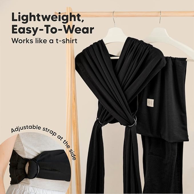 KeaBabies Baby Wrap Carrier Ring Sling - Easy to Wear, Adjustable D-Lite Baby Carrier Newborn to Toddler, Infant Carrying Shirt, Hands Free Bonding, Breathable Fabric Wearing Wrap (Trendy Black)