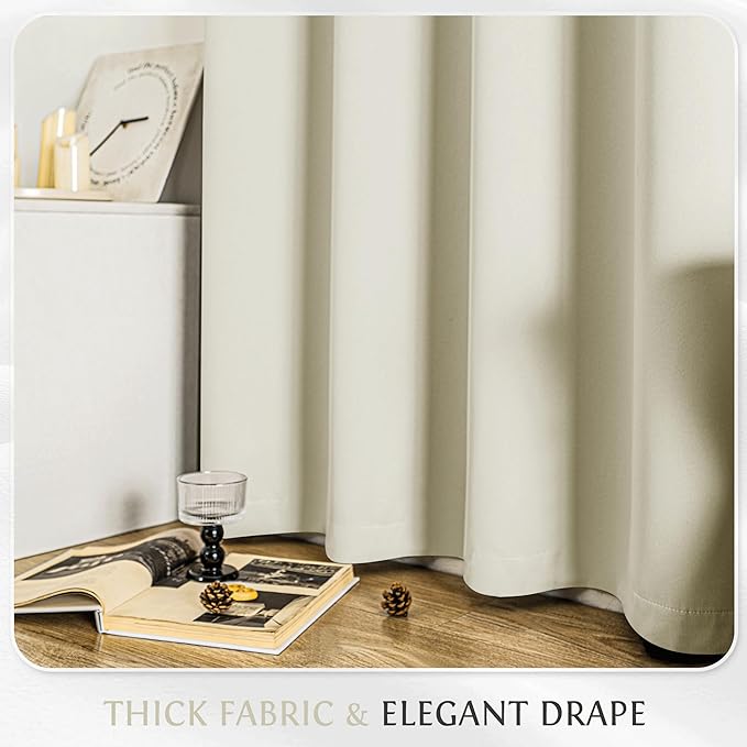 Beauoop Cream 100% Blackout Curtains 84 Inch Long 2 Panels for Bedroom Living Room Solid Room Darkening Thermal Insulated Soundproof Energy Saving Grommet Top Window Treatment Drapes,52x84 2 Set