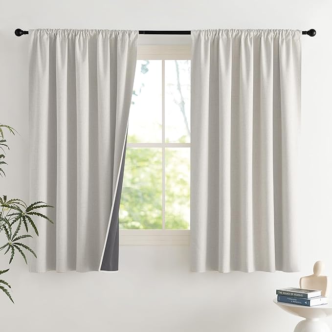 NICETOWN 2 Panels Snowbound Vintage Faux Linen 100% Blackout Curtains, 42 x 63 Inch, Rod Pocket Style, Thermal Insulated & Noise Reducing Drapes for Bedroom, Nursery Modern & Versatile Design