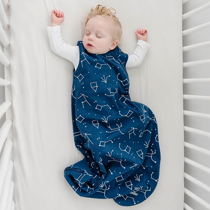Woolino Merino Wool and Organic Cotton Baby Sleep Bag - 4 Season Classic Sleep Sack - Two-Way Zipper Sleeping Bag for Baby and Toddler - 6-18 Months - Night Sky