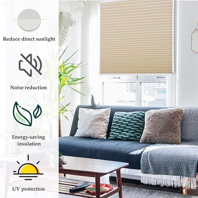 MYshade 1.5-Inch Cellular Cordless Light Filtering Shades, Honeycomb Window Blinds for Soft Daylight & Privacy, Thermal Insulation, Child Safe, Inside or Outside Mount (24" W x 50" H, Beige)
