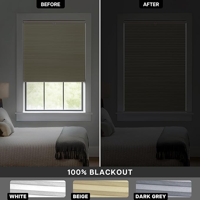 Lazblinds Upgraded Top Down Bottom Up (TDBU) Honeycomb Blinds, No Drill No Tools Easy Install Cordless Cellular Shades for Windows 29" W x 48" H, White - Blackout