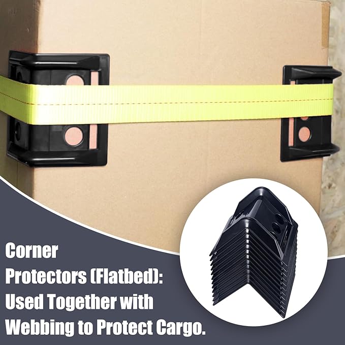24 Pack Flatbed Edge Protectors Compatible with 4 Inch Ratchet & Winch Straps for for Flatbed Cargo Load Truck Shipping (Black)