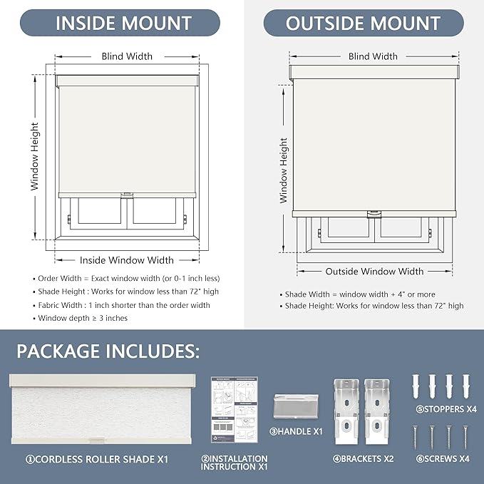 AOSKY Blackout Roller Shades Cordless Blinds for Windows, Free-Stop Shades with Valance, Thermal Insulated Fabric, UV Protection, Blinds for Home and Office (49" W x 72" H, Linen Beige