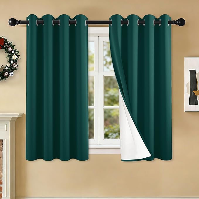 100% Blackout Curtains 54 Inch Length for Bedroom Living Room, Grommet Thermal Insulated Room Darkening Drapes, Light Blocking Window Treatment Decor, 2 Panels, 54x54, Sapphire