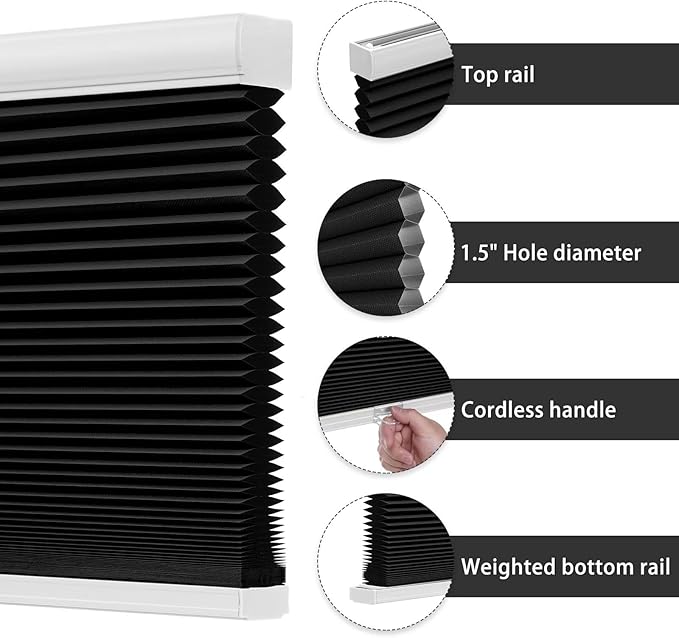 Changshade Blackout Blinds Black Out Shade for Indoor Windows, Cordless Cellular Shades Thermal Insulated 1.5 Inch Honeycomb Darkening Blinds for Living Room, Bedroom, Bathroom, Nursey, 42" Wx72H