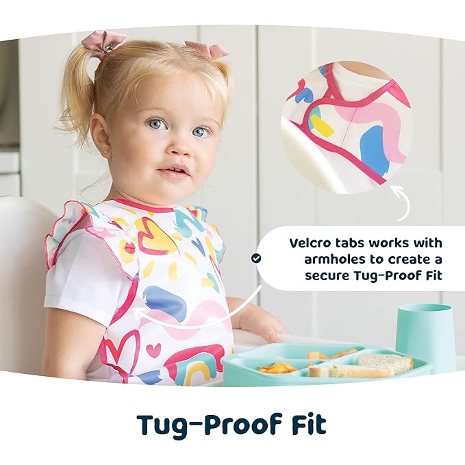 Tiny Twinkle Mess Proof Baby Bib for Girls | Waterproof Toddler Bib for Eating | Baby Apron for Feeding | Machine Washable | Perfect Shower Gift (Taupe, 6–24M)