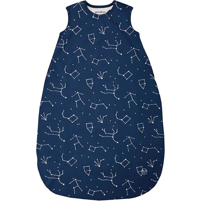 Woolino Merino Wool and Organic Cotton Baby Sleep Bag - 4 Season Classic Sleep Sack - Two-Way Zipper Sleeping Bag for Baby and Toddler - 0-6 Months - Night Sky