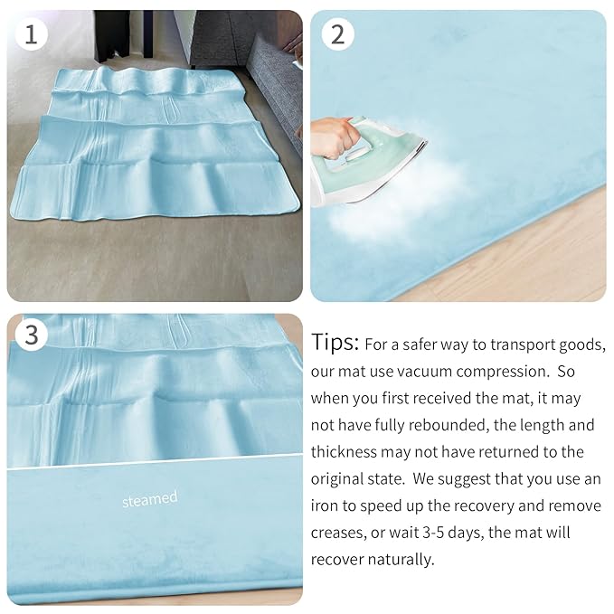 Baby Play Mat for Floor,1.3" Thick Elasti-Foam 50"×50" Playpen Mat for Tummy Time,Water Repellent Soft Coral Velvet for Toddler,Infant,Kids,Non-Slip Backing Safe for Crawling(Light Blue)