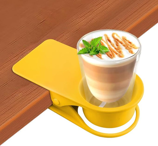 Kalolary Drinking Cup Holder Clip- Chair and Table Bottle Cup Stand The DIY Glass Clamp Storage Saucer Clip Water Coffee Mug Holder Saucer Clip Design for Home & Office, Yellow