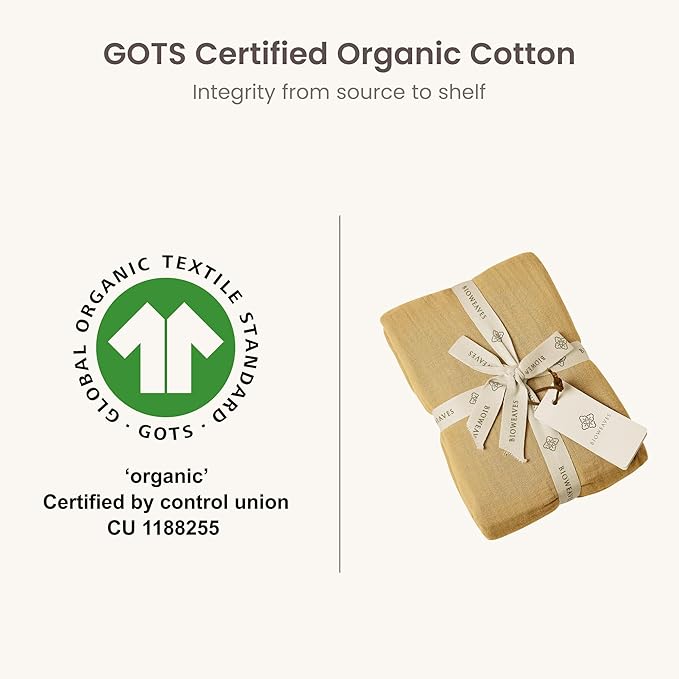 Bioweaves Organic Cotton Muslin Crib Sheet, GOTS Certified Fitted Crib Mattress Sheet, Extra Soft & Breathable for Toddler, Baby Boys & Girls, 52" x 28”, 8 Inch Pocket, Honey Glow
