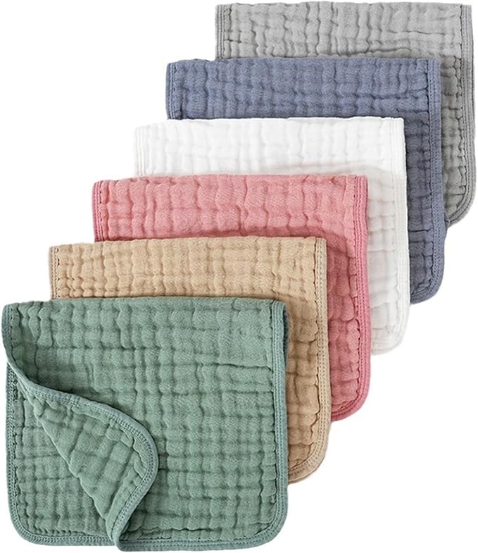 6 Pack Burp Cloths, Muslin Burp Cloths 100% Cotton, Colorful Muslin Washcloths for Baby, Comfy Cubs Burp Cloth, Unisex Baby Items Absorbent Burp Rags for Boys & Girls - Multi