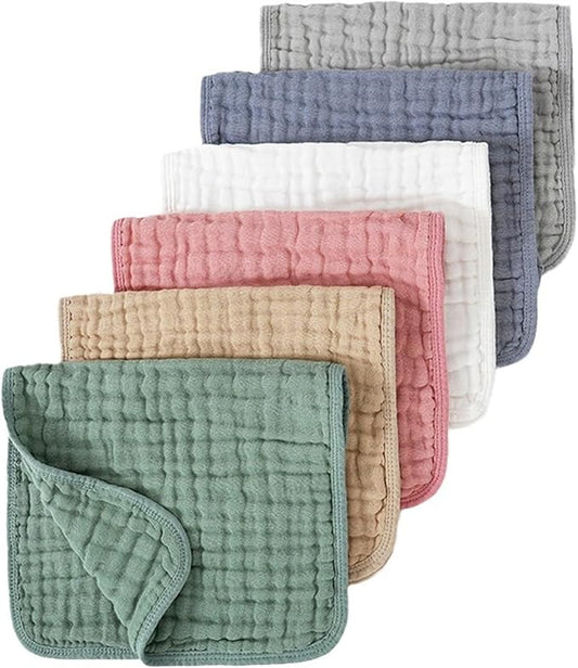 6 Pack Burp Cloths, Muslin Burp Cloths 100% Cotton, Colorful Muslin Washcloths for Baby, Comfy Cubs Burp Cloth, Unisex Baby Items Absorbent Burp Rags for Boys & Girls - Multi