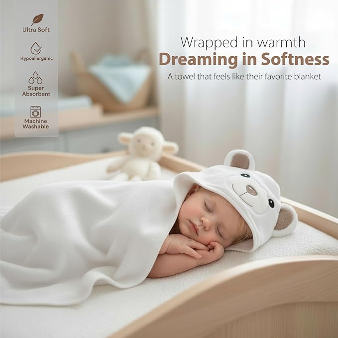 MINIBOO Hooded Baby Towels for Newborn & Toddler - Super Soft Baby Bath Towels with Hood, Highly Absorbent Viscose Made from Bamboo Hooded Towel for Boys, Girls, Newborn Essentials