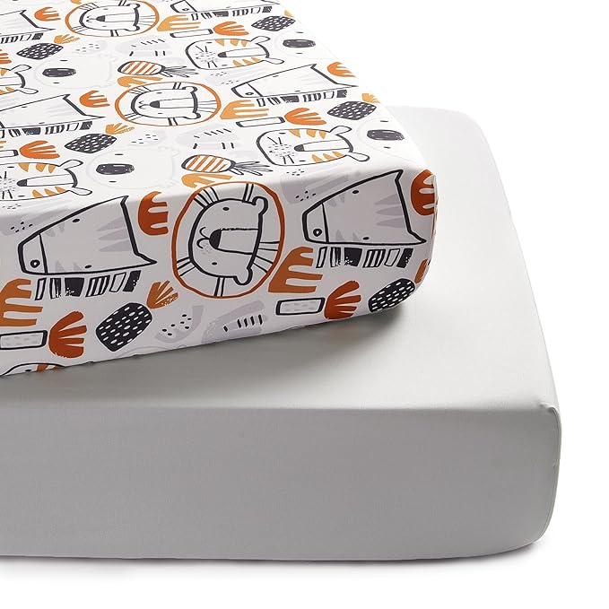 TILLYOU Baby Crib Sheets for Boys Girls, Super Soft Toddler Bed Sheets, 2 Pack Sheets for Standard Crib Mattress 28x52in, Lion