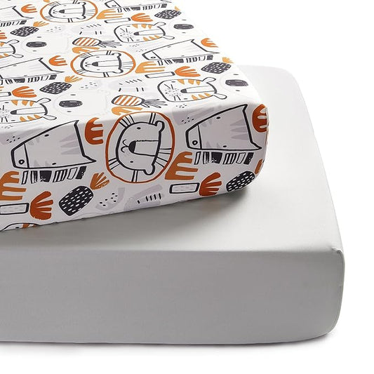 TILLYOU Baby Crib Sheets for Boys Girls, Super Soft Toddler Bed Sheets, 2 Pack Sheets for Standard Crib Mattress 28x52in, Lion