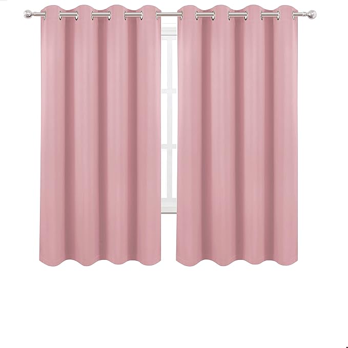 LEMOMO 100% Blackout Curtains 52 x 72 Inch/Pink Curtains 2 Panels with Black Lining Room Darkening Thermal Insulated Bedroom Curtains