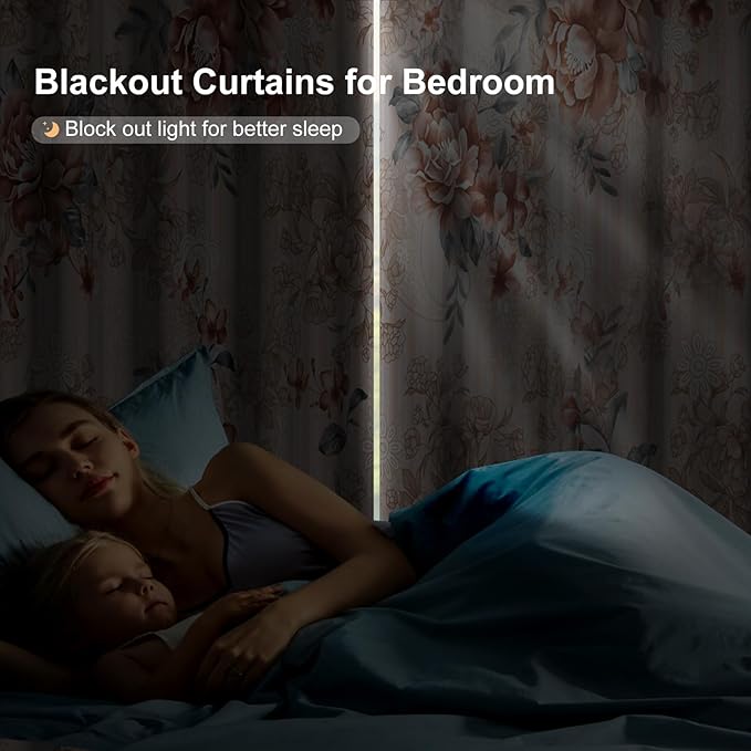 Blackout Curtains for Bedroom 84 Inch Length 2 Panels Set, Beige Pink Floral Black Out Curtains for Girls Room Darkening, Light Filtering Soundproof Grommet Thermal Winter Curtains for Living Room