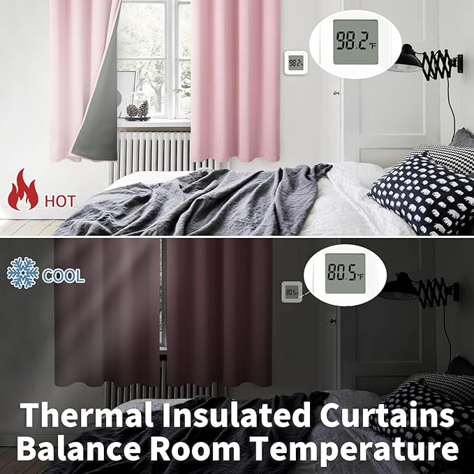 BGment Baby Pink 100% Blackout Curtains for Girls Bedroom 45 Inch Length, Thermal Insulated Full Light Blocking Grommet Noise Cancelling Small Window Curtains for Nursery 2 Panels Each 52 Inch Wide