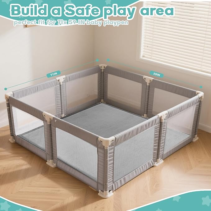 Baby Play Mat for Floor,1.3" Thick Elasti-Foam Playpen Mat for Tummy Time, Easy Care with Non-Slip Cushioned for Infant,Kids and Toddler Crawling