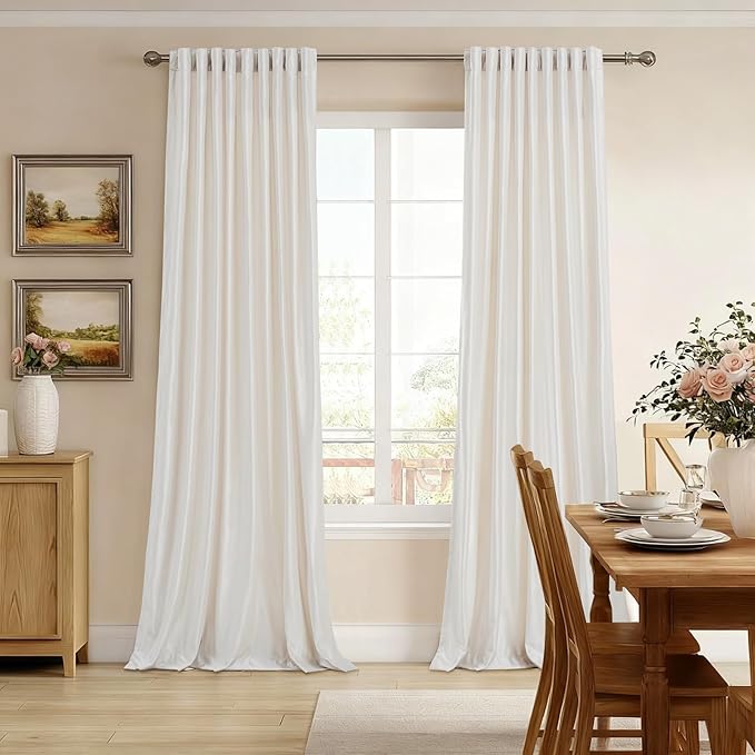 100% Blackout Ivory Off White Velvet Curtains 96 inch Long for Living Room,Set of 2 Panels Liner Rod Pocket Back Tab Thermal Window Drapes Room Darkening Heavy Decorative Curtains for Bedroom