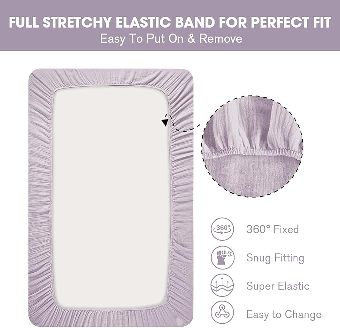 Little Grape Land Muslin Crib Sheets Fitted for Boys and Girls 2 Pack, 100% Cotton Baby Bed Sheets Soft Breathable, Neutral Fitted Baby Mattress Sheets for Standard Crib 52x28 inches, Purple Butterfly