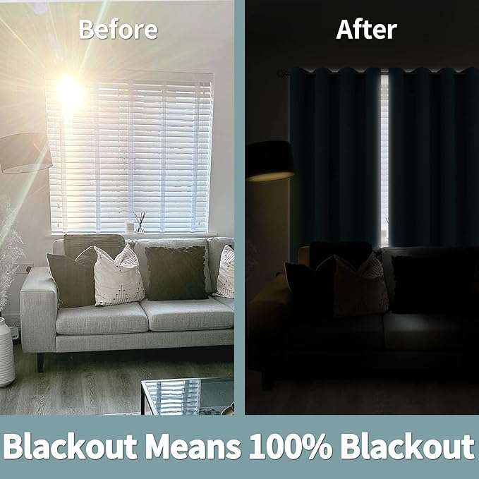 BGment Thermal Insulated 100% Blackout Curtains for Bedroom with Black Liner, Double Layer Full Room Darkening Noise Reducing Grommet Curtain (42 x 63 Inch, Frosty Green, 2 Panels)
