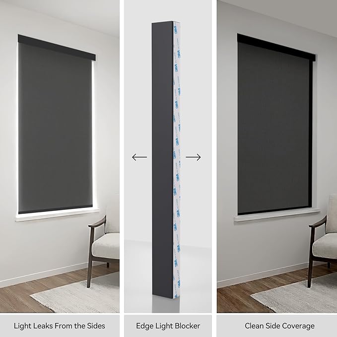 ZSTARR PVC Light Gap Blockers 79in Blackout Light Blockers Side Tracks for Window Shades and Blinds Light Blocking Strips for Home Bedroom Nursery (Black, 79",2Pcs)