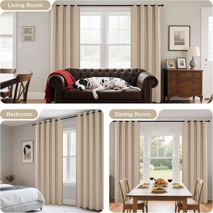 Joydeco Blackout Curtains 108 Inch Length 2 Panels Set, Thermal Insulated Long Curtains& Drapes 2 Burg, Room Darkening Grommet Drapes for Living Room Bedroom Window (W52 x L108 Inch, Light Beige)