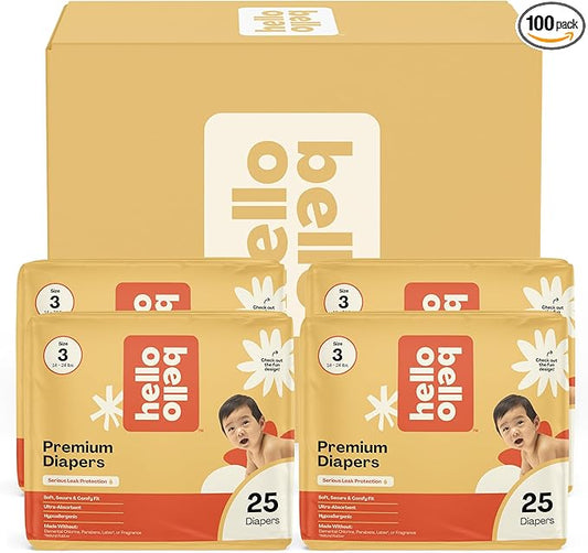 Hello Bello Diapers, Size 3 (14-24 lbs) Wild Cats, 100 Count Value Pack of Premium Disposable Baby Diapers, Hypoallergenic with Soft, Cloth-Like Feel