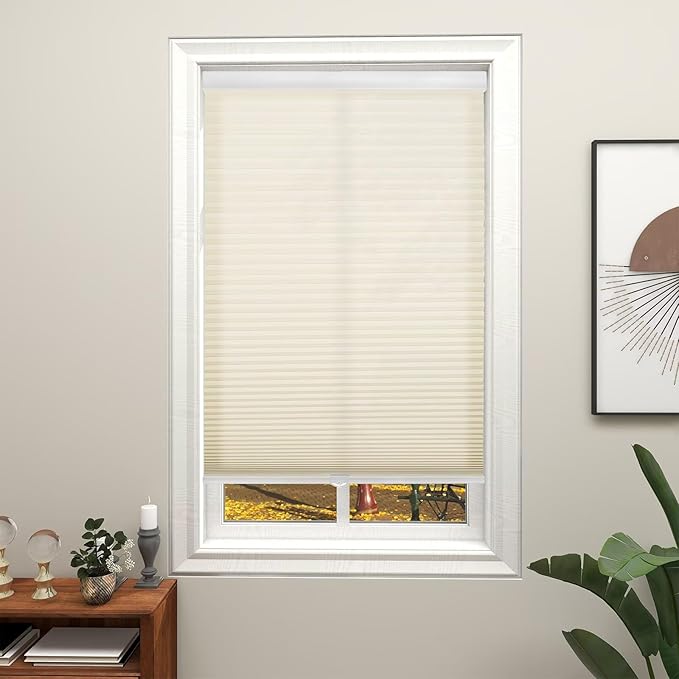Changshade Cordless Light Filtering Cellular Shades for Indoor Windows Doors, Pull Down Honeycomb Blinds Thermal Insulated 1.5 Inch Accordion for Home, Bedroom, Bathroom, Nursey,21" W×64" H, Beige
