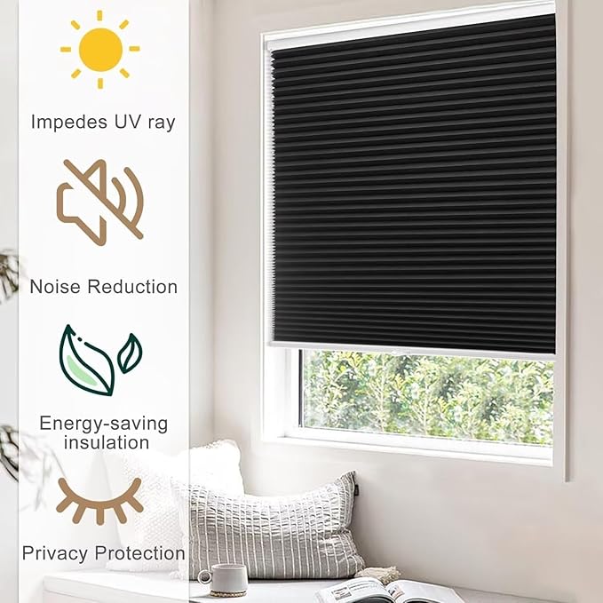 MYshade Cordless Blackout Cellular Shades, 1.5" Honeycomb Window Blinds for Bedroom & Nursery, Thermal Insulated, Noise Reducing, Privacy Shades, Inside or Outside Mount (30" W x 64" H, Black)