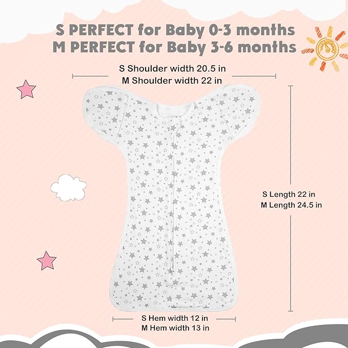 2 Pack Transition Swaddle with 2 Way Zipper, 2 in 1 Arms in/Out Transitional Arms Up Swaddle, 100% Cotton Newborn Swaddles Zipper Swaddles Baby Swaddling Sack Sleep Sack 3-6 Months